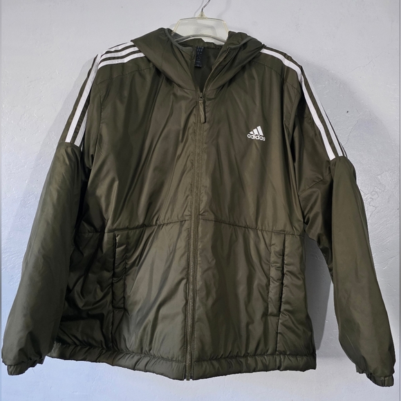 Adidas Olive Green Hooded Jacket - Picture 1 of 9
